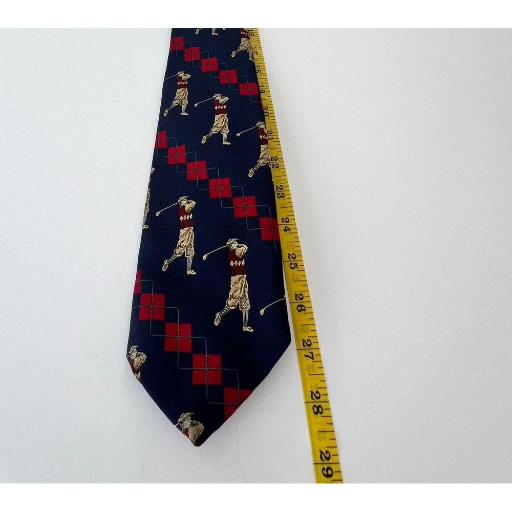 Robert Talbott Mens Silk Tie Navy Blue Red Argyle Vintage Golfers Sporty Preppy